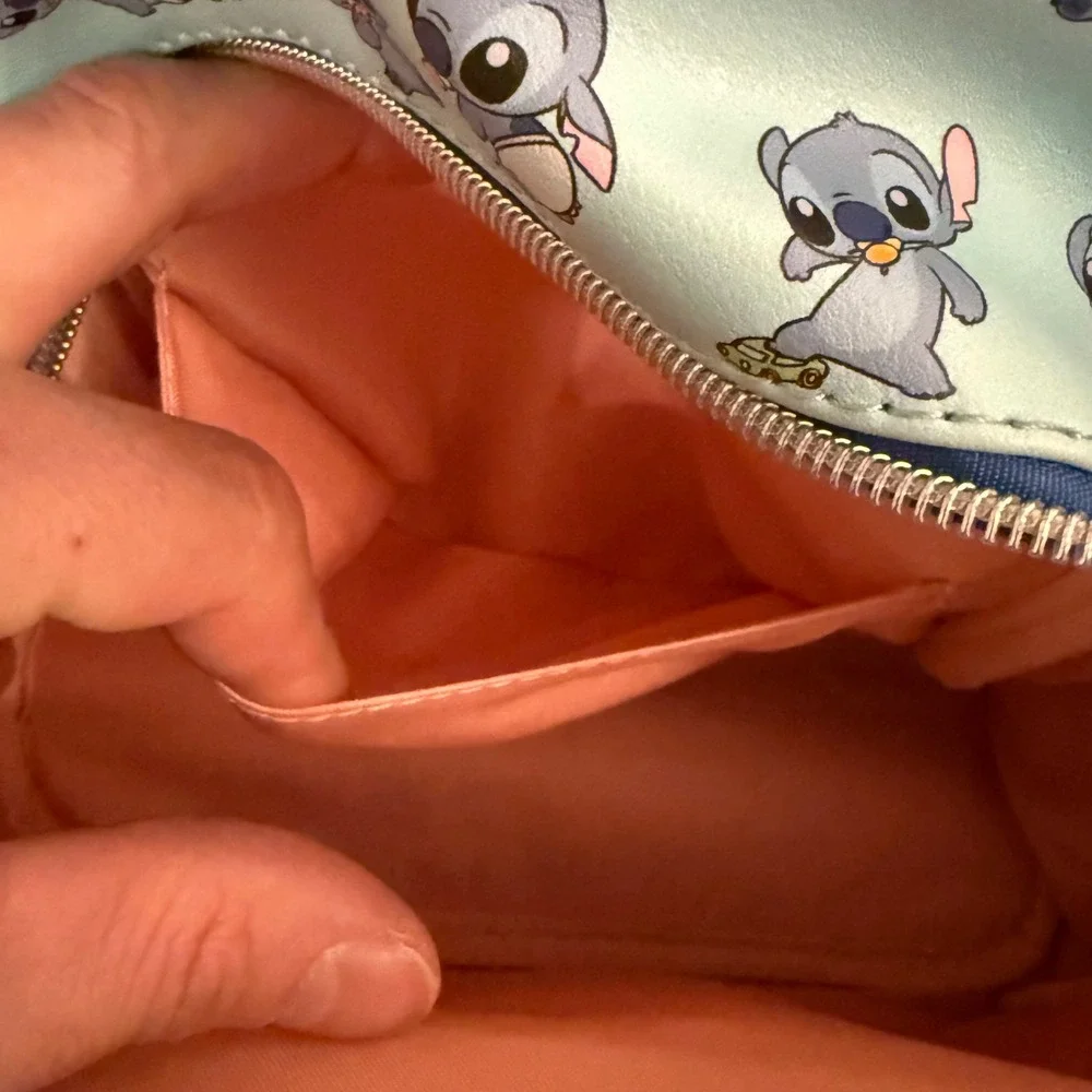 Disney Loungefly‎ Stitch All Over Print Mini Backpack Light Blue Faux Leather